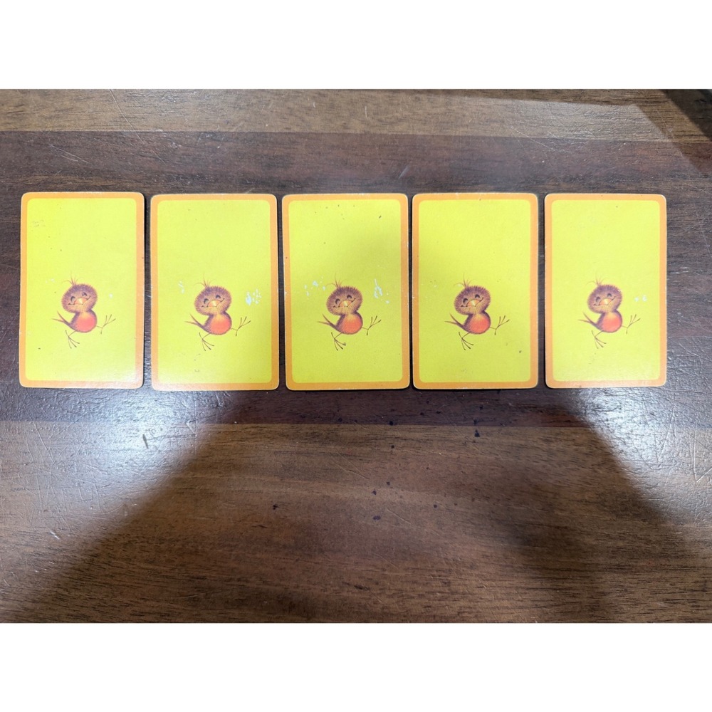 Vintage Bird Playing Cards Set of 5 Fluffy Chick Illustration Yellow Craft Art